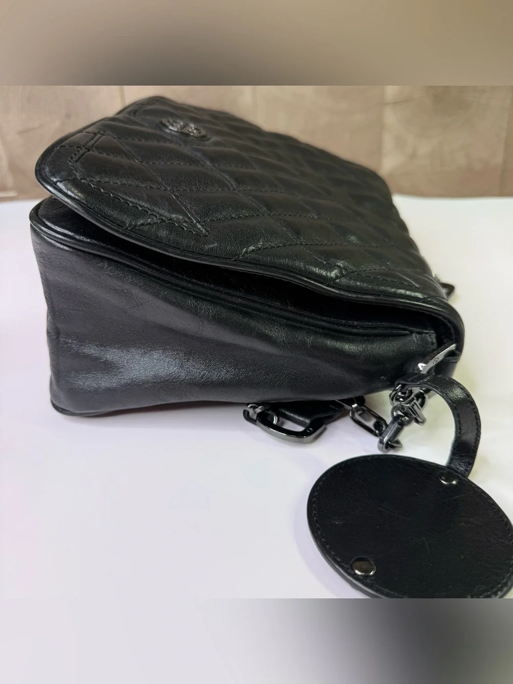 Tory Burch black quilted leather crossbody bag with chain strap